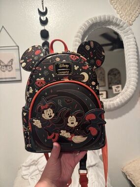 Loungefly Black & Orange Disney Halloween Minnie & Mickey Mini Backpack